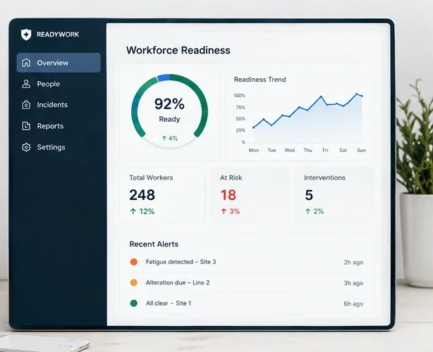 AlertMeter workforce readiness dashboard on a laptop